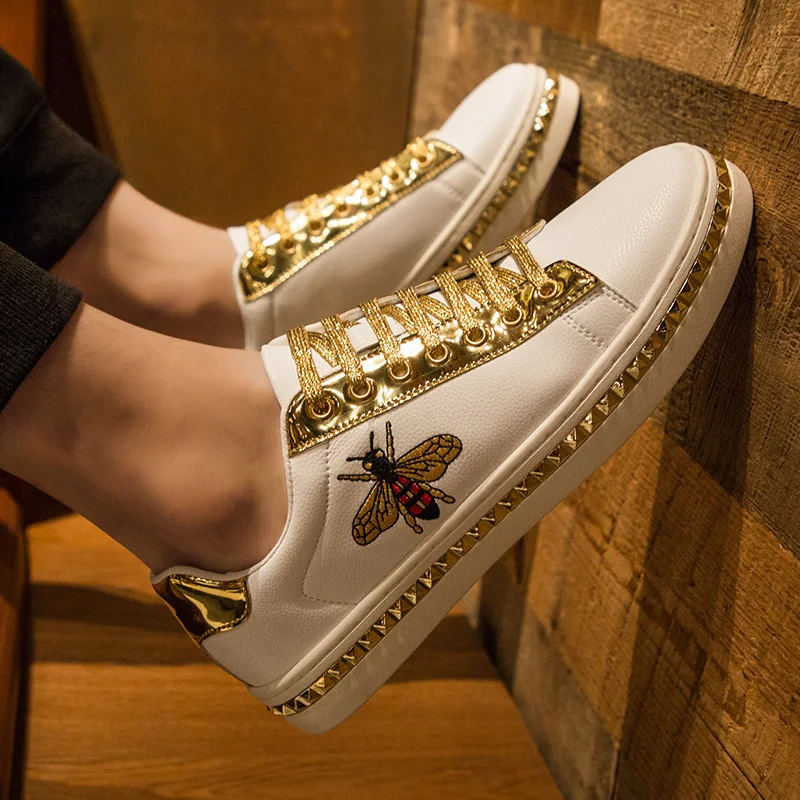 spring Autumn new retro trend men and women casual shoes Skateboard shoes bee white shoes Leather Male Sneakers