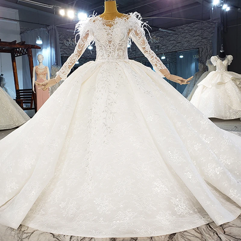 HTL2104 Long Sleeve Luxurious Sweetheart Crystal Beading Sequined Wedding Dress 2021 For Woman Ball Gowns