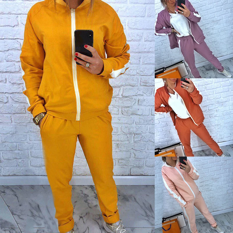 Осенние женские спортивные костюмы на молнии пальто худи Толстовка брюки