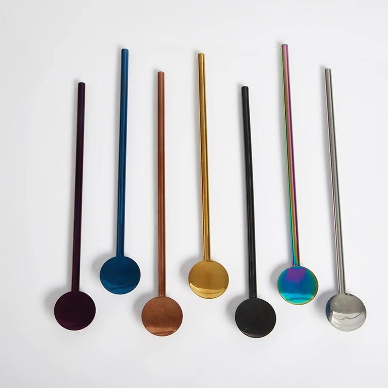 

Round Shape Metal Drinking Spoon Stainless Steel Straw Reusable Cocktail Spoons