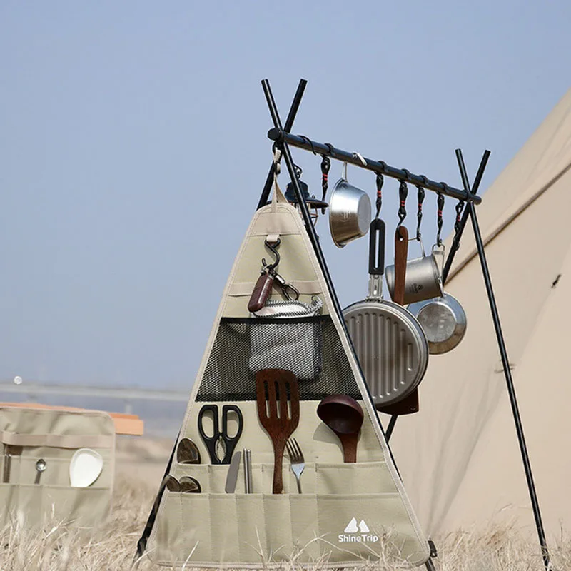 

Outdoor triangle rack tableware storage extension Oxford cloth triangle hanging bag cookware storage bag