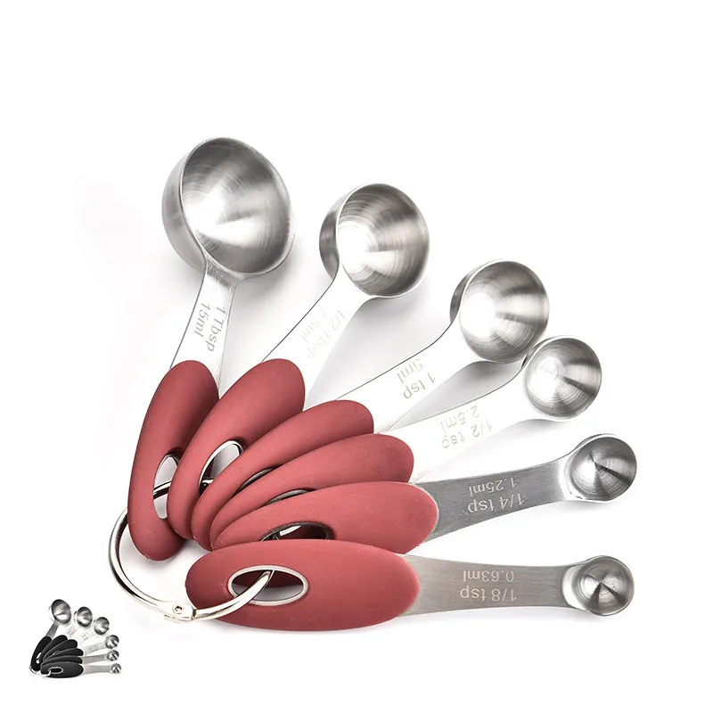 

Stainless Steel Measuring Spoons with Soft Touch Silicone Handles for Cooking Measuring Dry and Liquid Tools Kitchen Accessories