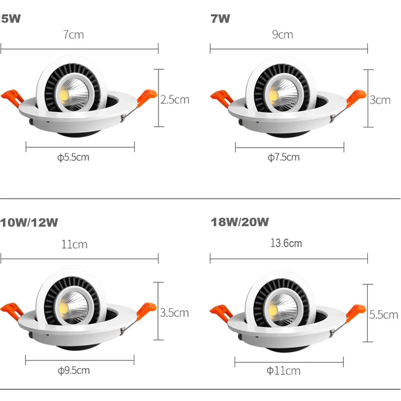 QLTEG-luz descendente LED regulable, 5w, 7w, 10w, lámpara empotrable de techo, foco de rotación de 360 grados, CA, 110v, 220V, bombilla LED interior de 4000K