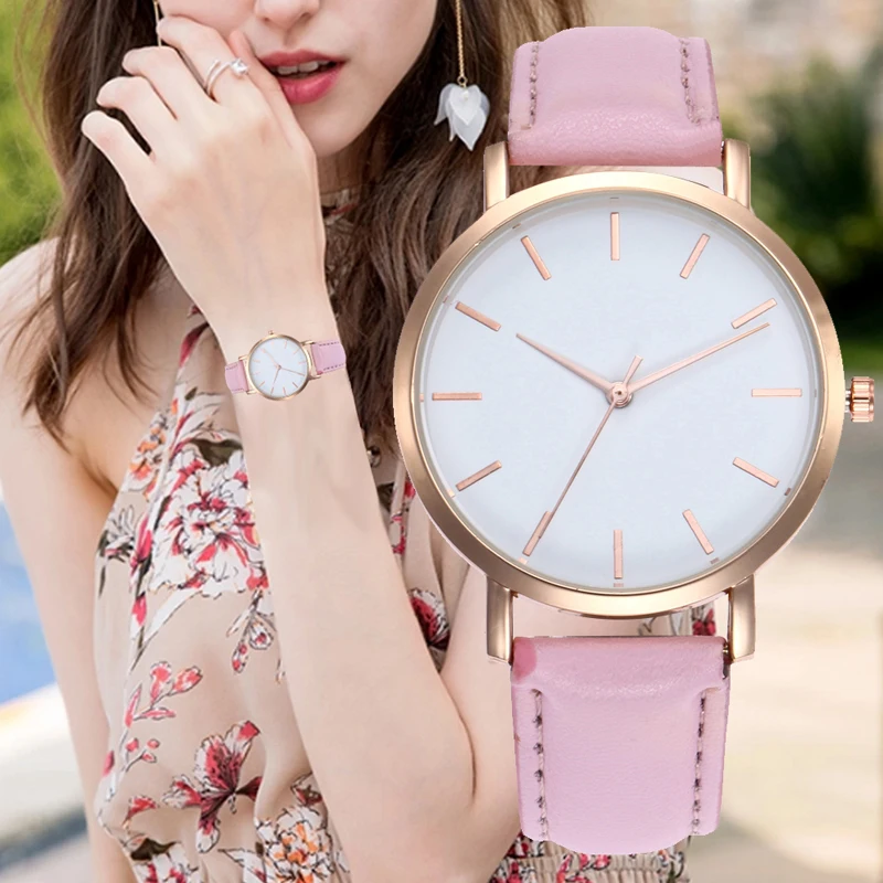 Модные женские повседневные кварцевые часы с кожаным ремешком простой маленький