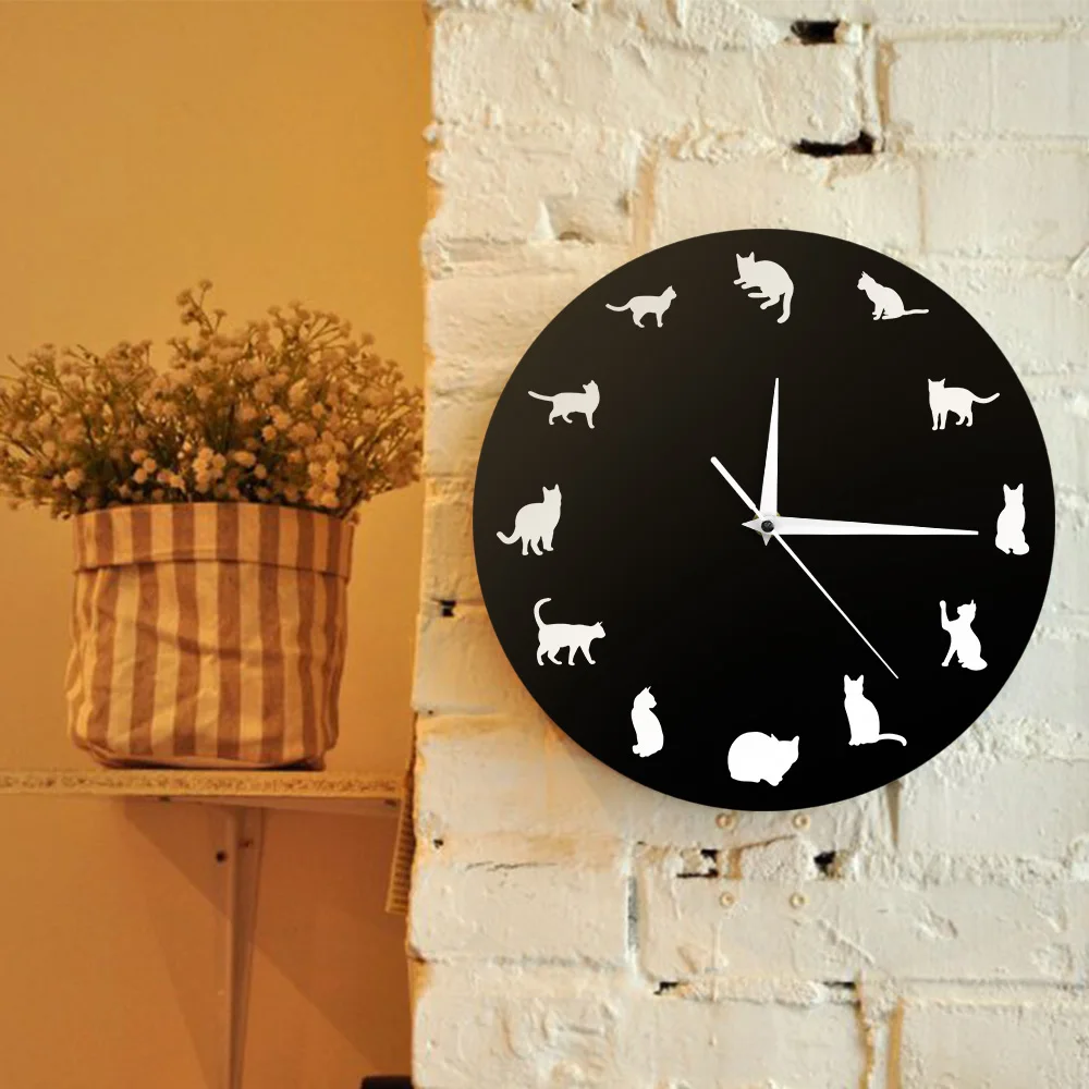 Настенные часы с изображением кошки современный дизайн настенные круглые