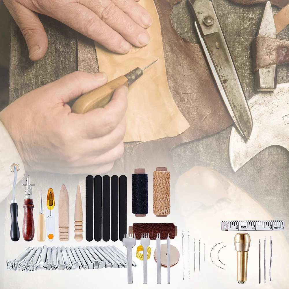 59 шт. набор инструментов для работы с кожей|Швейные инструменты и аксессуары| |