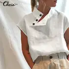 Рубашка Celmia Женская хлопковая с коротким рукавом, повседневный льняной топ свободного покроя, винтажная туника, на лето