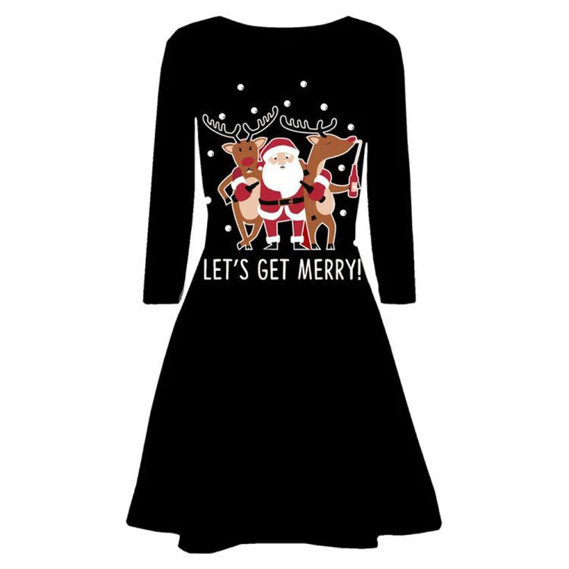 Рождественское осеннее платье для женщин с принтом и длинным рукавом мини платья