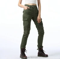 army green motorcycle riding pants for women volero protetive straight jeans female knight daily casual trousers