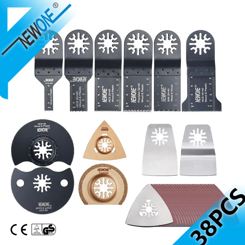 

NEWONE 38pcs Universal HCS/Japan-tooth/BIM Oscillating Tool Multi tool saw blades combo kit for wood/metal/plastic/tail cutting