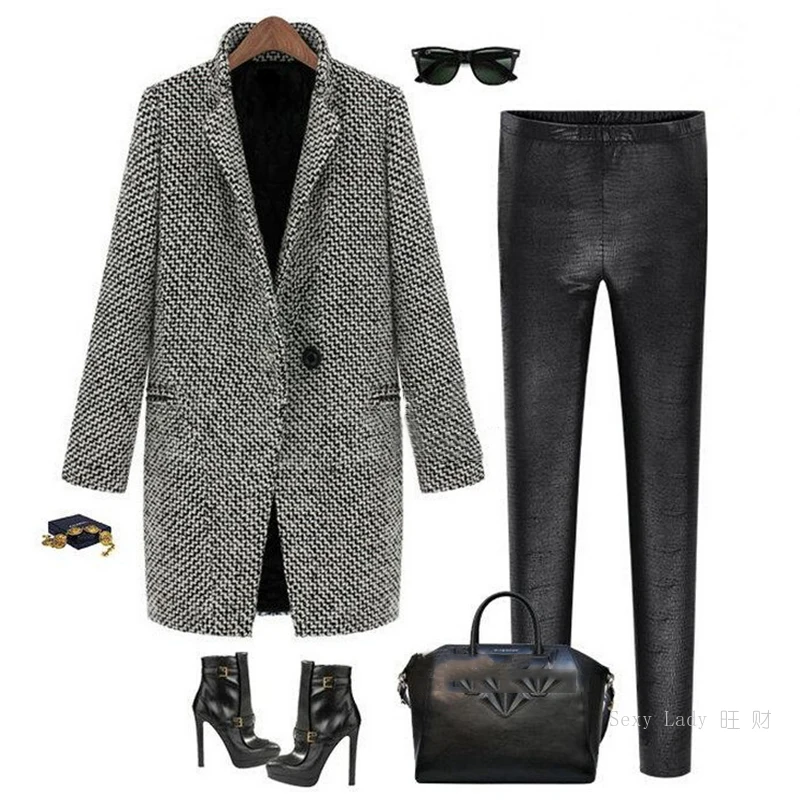 

Plaid Jacket Coat Winter Women's Coat Wool Cashmere Long Parka Trench Elegant Female Streetwear Women Clothing Long Coat