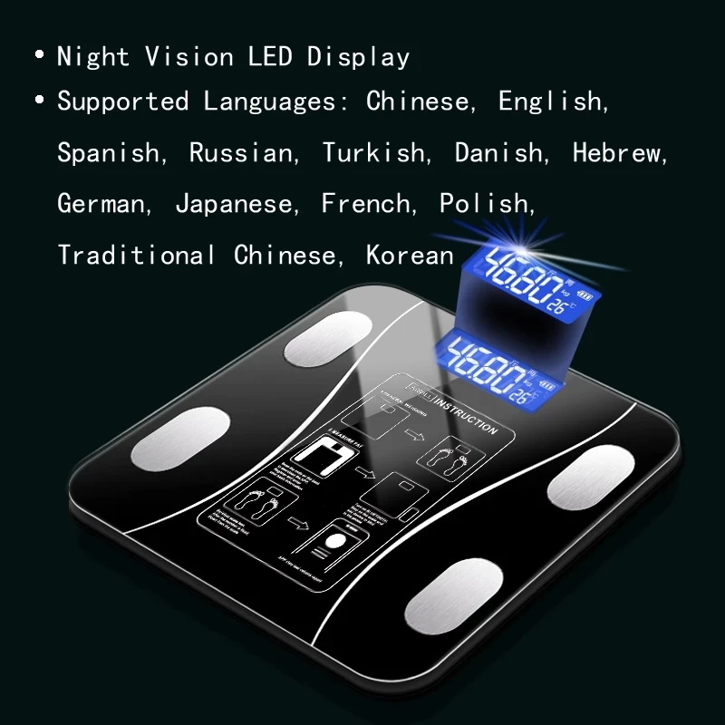 Весы LED Ванная комната Точный Bluetooth Жир Умный Электронный Анализатор Состава ИМТ