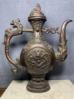 12tibet temple collection old bronze cinnabar lacquer sculpture dragon statue kettle teapot flagon ornaments town house