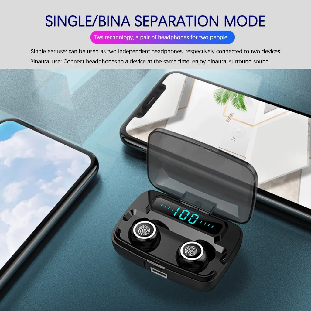 

Наушники-вкладыши Wireles, Bluetooth 5,0, Hi-Fi, водонепроницаемые, с микрофоном, для смартфонов, TWS гарнитура для геймеров, бесплатная доставка, спортив...