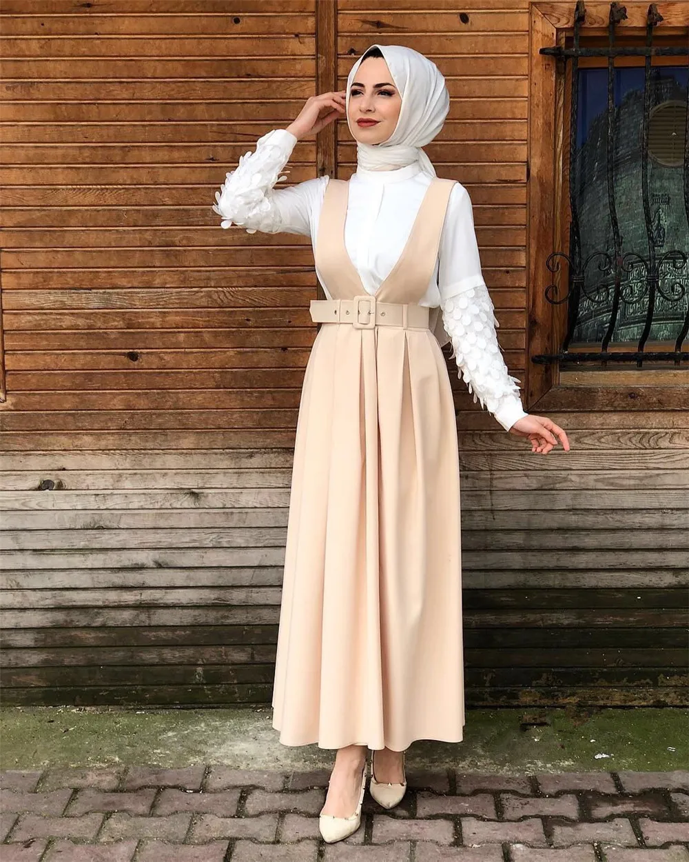 Женская юбка с высокой талией мусульманская двумя лямками трапециевидная