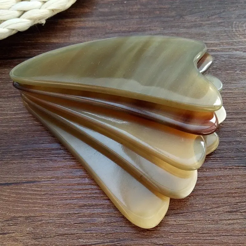 Массажер гуаша для лица и тела пластина массажа натуральный бычий рог