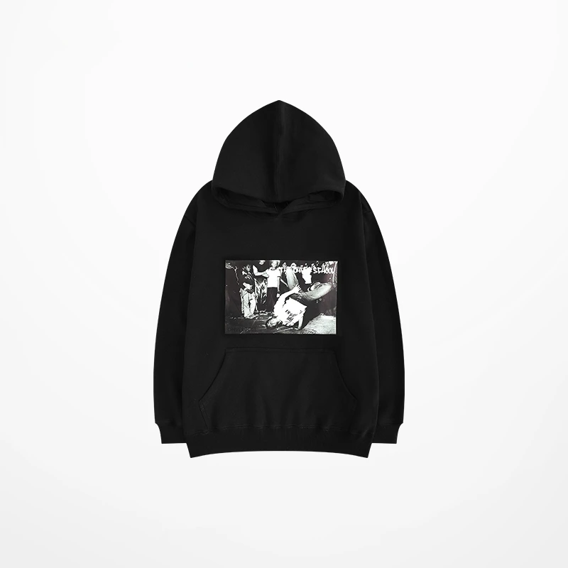 Зимние футболки в стиле хип хоп свободная Черная Мужская толстовка флисовая