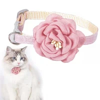 cat collar with 3d flower cotton and linen adjustable for cat kitten floral necklace puppy dog tie gift