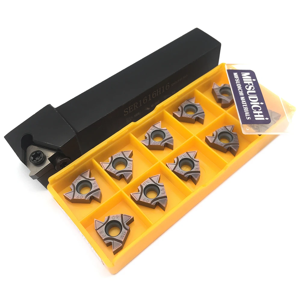 

1pc SER1212H16 Turning Tool Holder +10pcs 16ER M AG60 VP15TF Carbide Insert High Quality Thread Turning Tool Lathe Cutter Tool