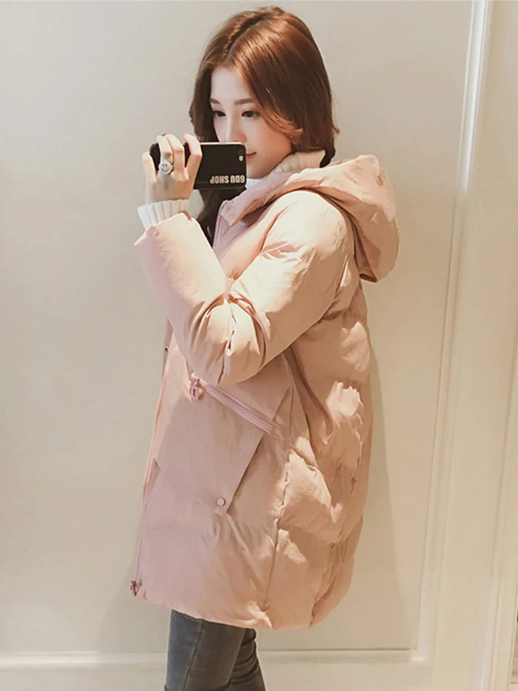 

Loose Long Sleeve Fashion Woman Warm Long Parkas Winter Casual Hooded Padded Jacket for Women Tops Coats