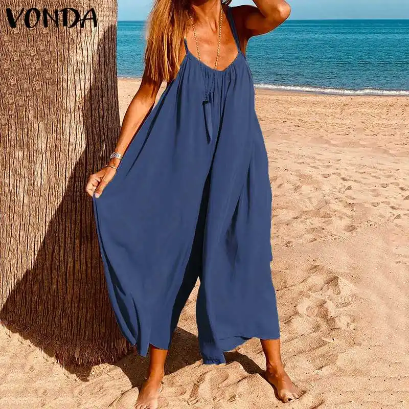 VONDA 2021 летние брюки сексуальный v образный вырез без рукавов Комбинезоны для