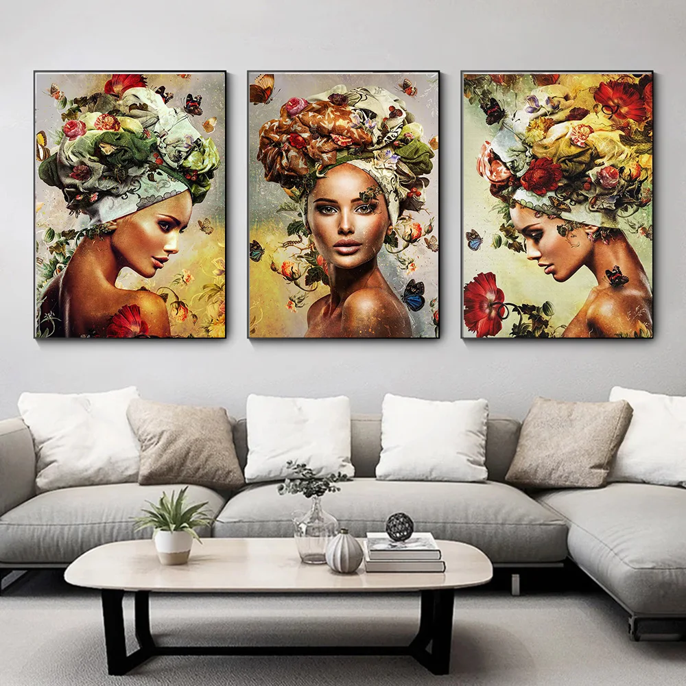 

Retro Profile Woman Flower Art Posters Prints Scandinavian Style Picture Wall Decor Painting Living Room Home Decoration Poster
