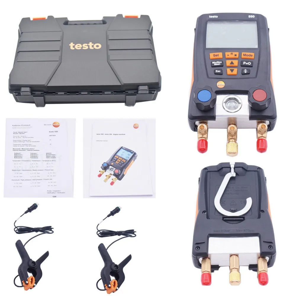 

Testo 550 Gauge Refrigeration Digital Manifold Electic with 2pcs Clamp Probes 0563 1550 Manometro Digital Refrigerant Meter Set