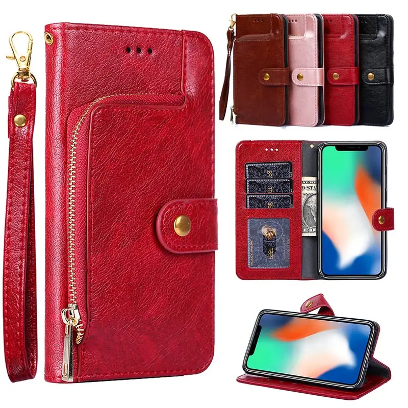 Очешник с молнией для samsung Galaxy a5 a7 a8 A6 a9 a6s A8S A10 a30 a40 a50 a60 бумажник чехол с отделениями кожаный чехол-портмоне с откидной крышкой