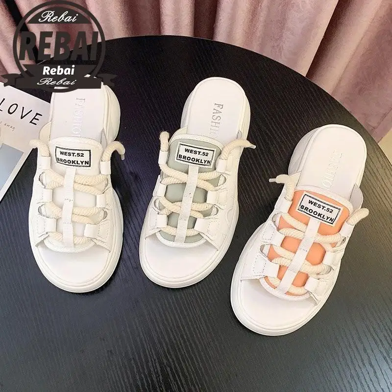 

Summer Women's Slippers 2021 New Women Flat Open Toe Beach Sandals Fashion Comfortable Lace-up Leather Outdoor Casual Sandals