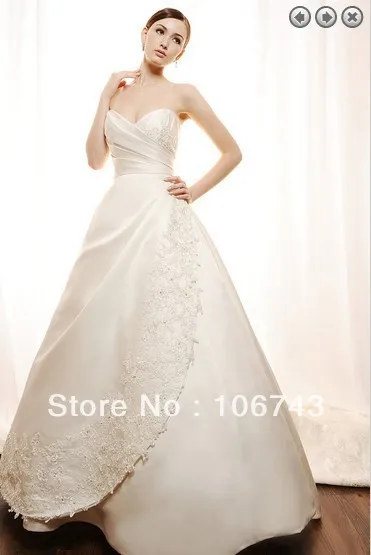 

vestido de noiva Free shipping bridal gown 2016 new designer a-line sexy sweetheart satin appliques long lace wedding dress