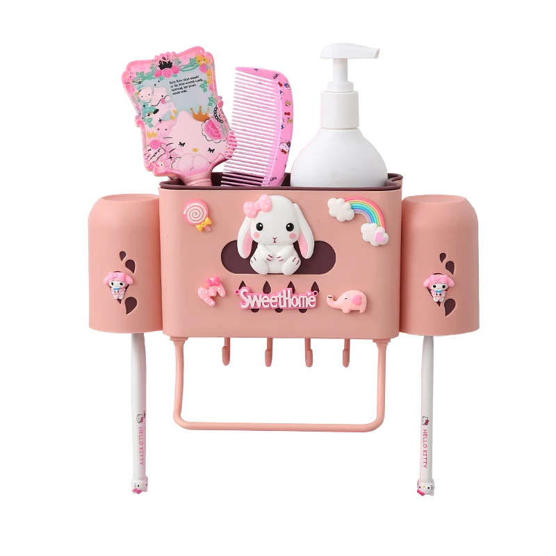 

TT Kitchen Storage Rack Multi-Functional Household Children Cute Toothbrush Holder Tooth Glass Suit Punch-Free