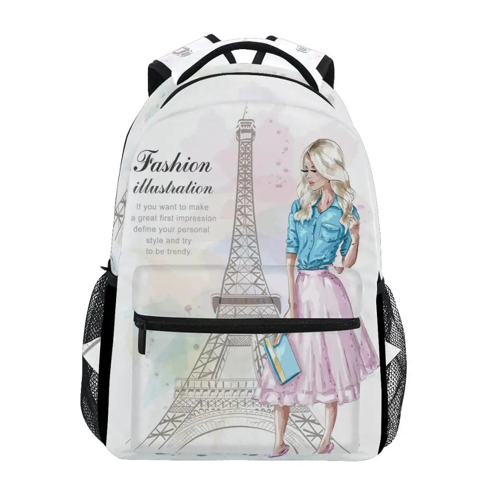 

ALAZA Fashion Backpack School Bags for teenager girls Eiffel tower Prints Backpack Student Elementary Schoolbags ladie Book Bags