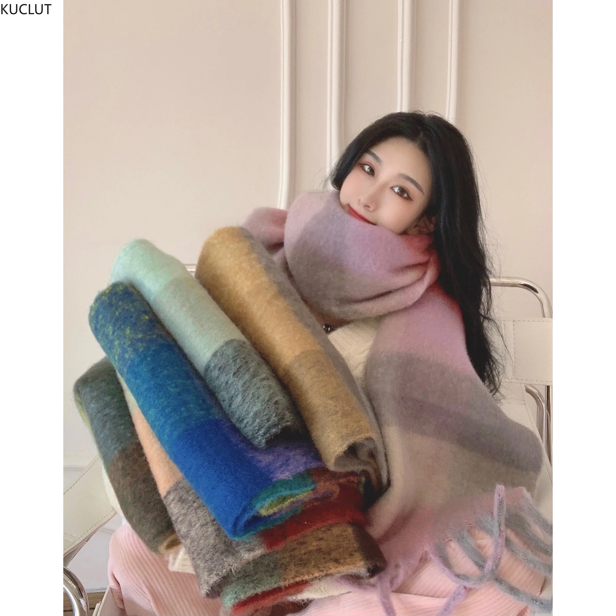 

RUNMEIFA Women Shawl Scarf Autumn Winter Fashion Solid Color Pashmina Scarves Warm Tassel Hijab Stole Scarfs bufanda mujer