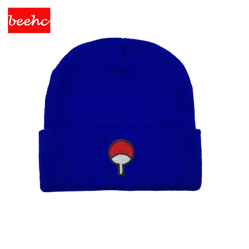 Модные теплые Аниме Наруто семья Uchiha значок логотип вышивка зимние skullies шапочки хип хоп для женщин мужчин черная Лыжная шапка