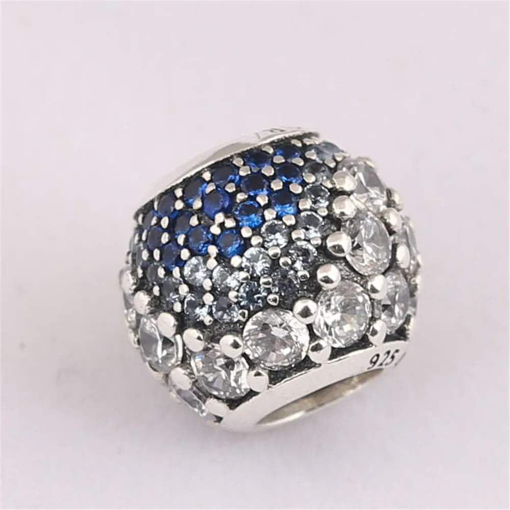 

Jewelry Genuine 925 Sterling Silver Blue Enchanted Pave Charm, Blue & Clear CZ Bead Fit European Bracelet