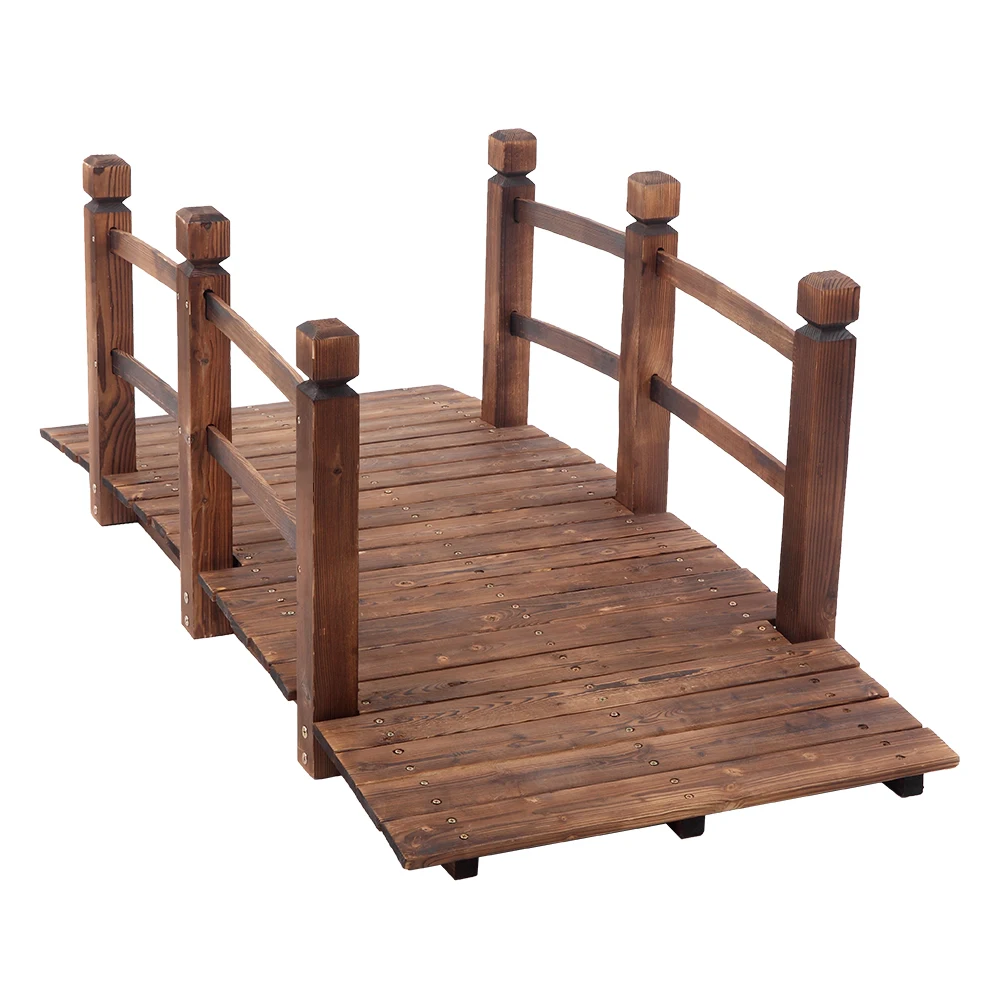Puente de arco peque&ntilde;o, puente de madera para exteriores, patio, paisaje de madera anticorrosiva, 150x67x56CM, Color carbonizado [disponible en EE. UU.]-3