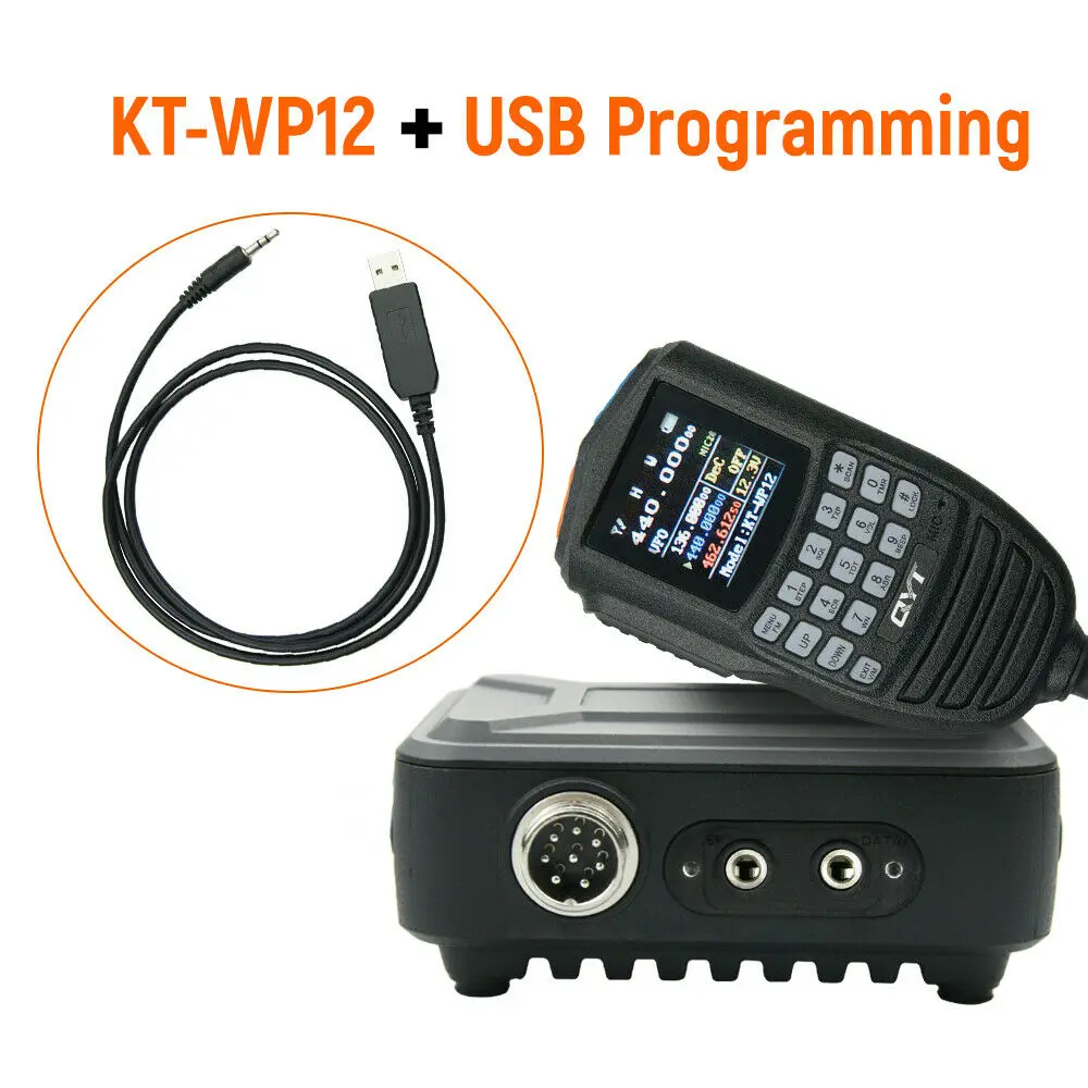 For QYT KT WP12 Mini Mobile Ham Radio Transceiver USB Programming 25W 200 Channels VHF UHF Dual Band Long Range Car Vehicle