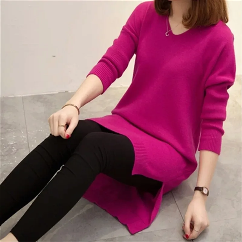 Большие размеры стильные женские пуловер платье-свитер на осень и зиму свободные