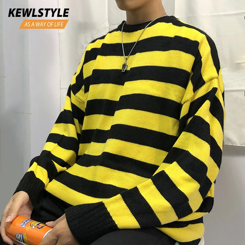 Черный красный полосатый вязаный свитер осень зима Crewneck Мода длинный абзац