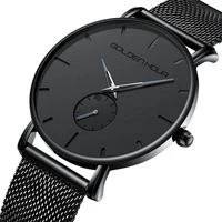 goldenhour fashion simple waterproof stainless steel mesh small dial men watches top brand luxury quartz relogio masculino