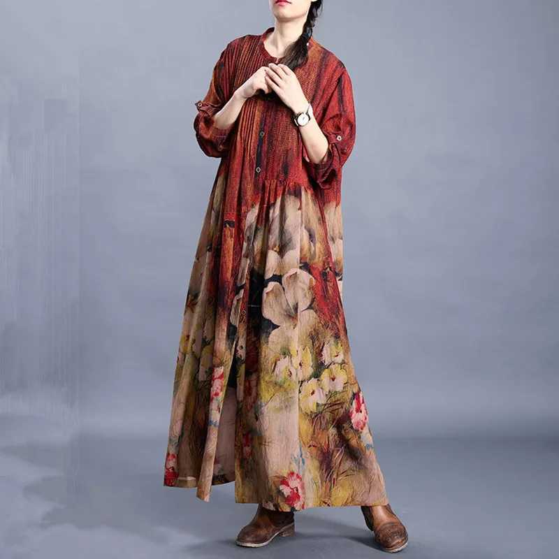 

2020 Новинка весна осень длинный Тренч пальто большой размер Женская оригинальная шелковая в стиле ретро Печать Свободный кардиган Национал...