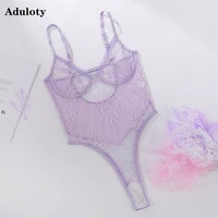 new womens sexy teddy bodysuit lingerie lace mesh see through underwire gather bra embroidery one piece pajamas underwear