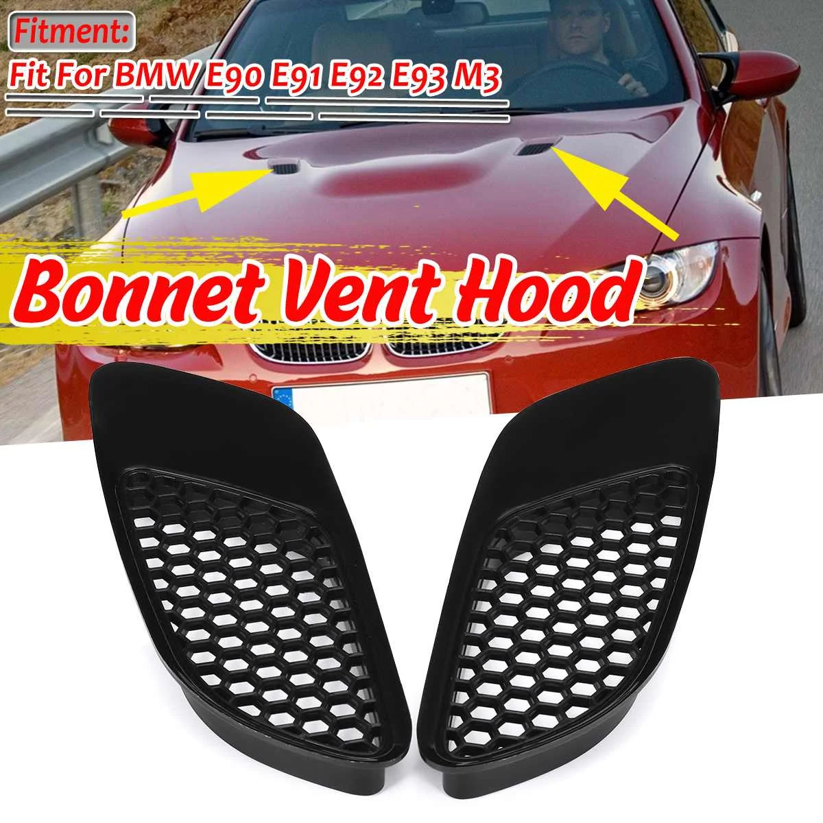 A Pair Car Front Air Scoop Bonnet Vent Hood Vent Louvers For BMW E90 E91 E92 E93 M3 ABS Plastic Air Vent Only For Real M3 Model