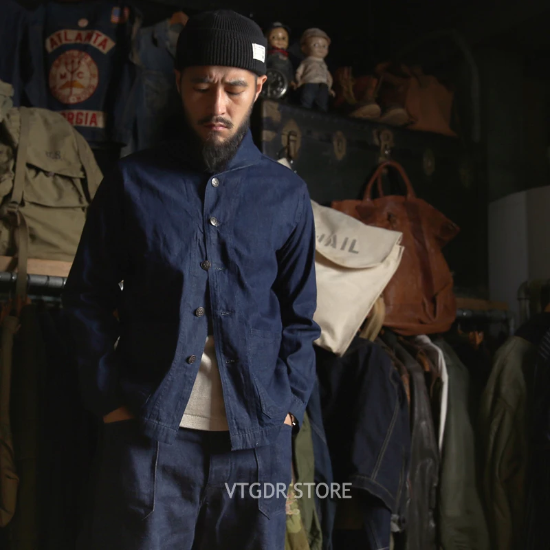 Bronson Repro USN Dungaree джемпер 1922 модель ВИНТАЖНАЯ ДЖИНСОВАЯ шаль воротник куртки для мужчин