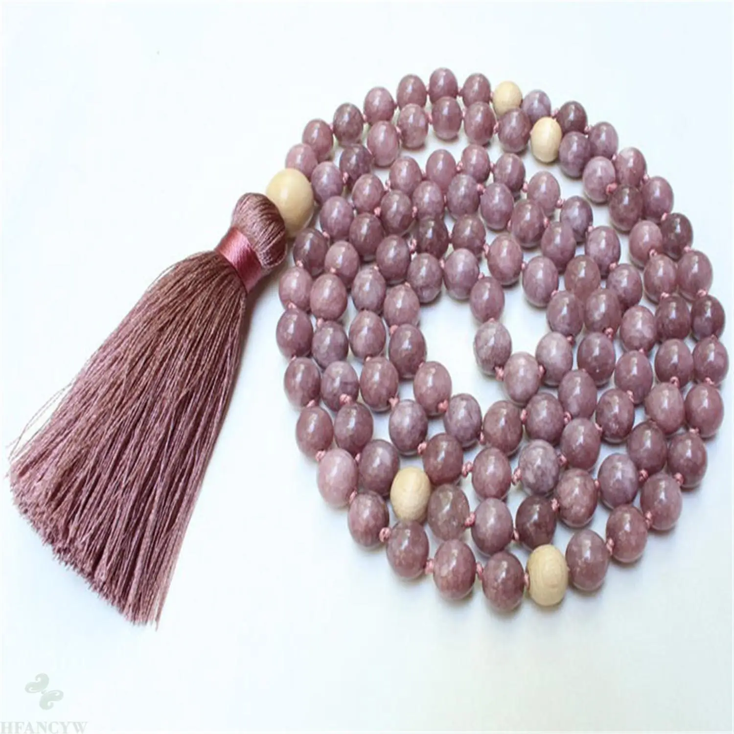 

6mm lithium mica Gemstone knot tassel 108 beads Mala necklace Buddhism Classic Prayer Yoga