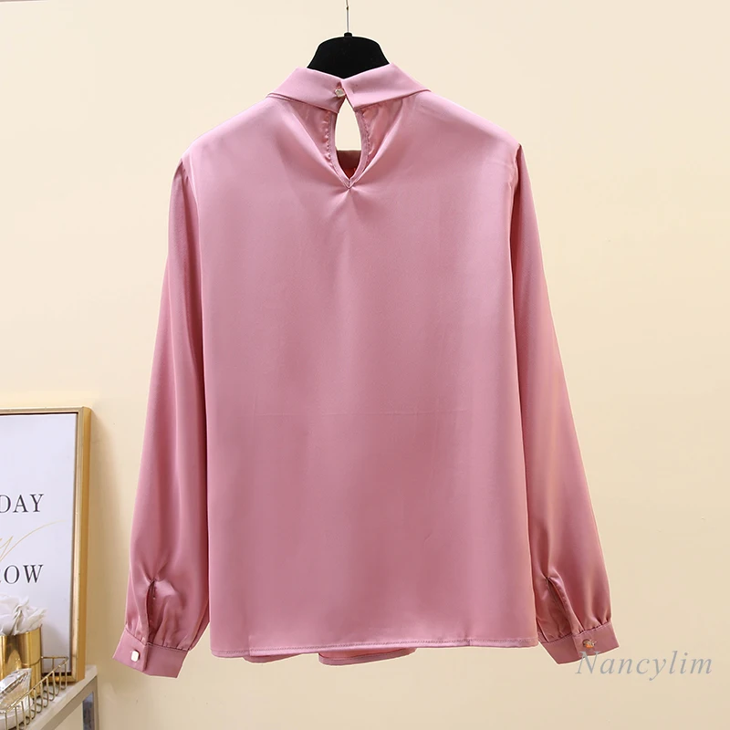 Elegant Pleated Stand Collar Blouse Women's Long Sleeve All-Match Solid Color Shirt Lady's Blusas Top 2021 Spring Female Clothes