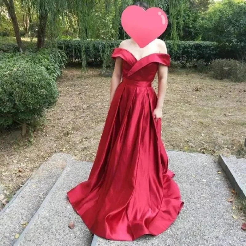 Женское вечернее платье с открытыми плечами красное ТРАПЕЦИЕВИДНОЕ Элегантное