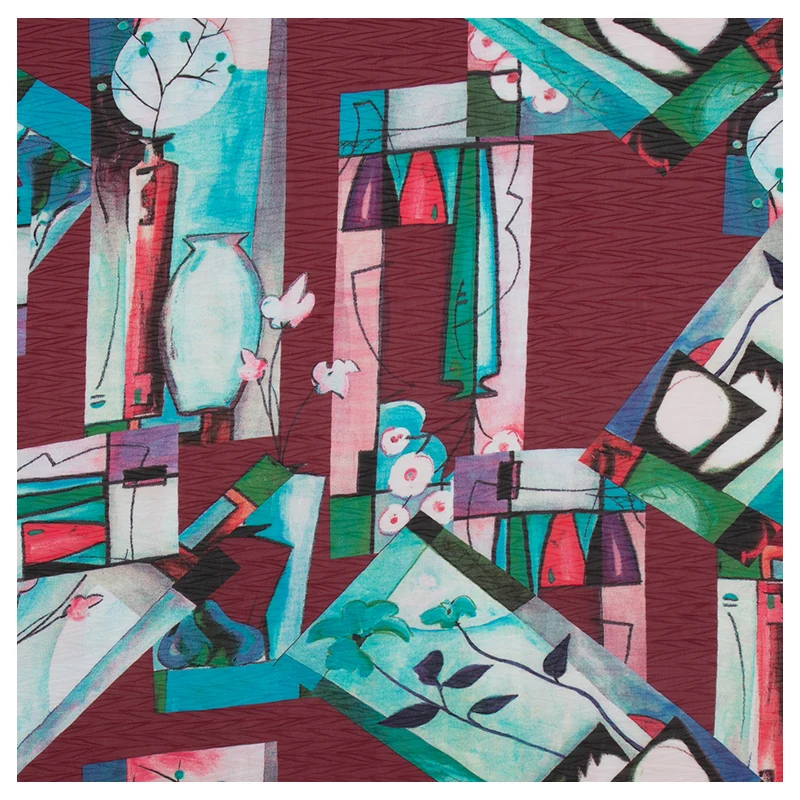 

Super beautiful imitation silk georgette fabric wave pattern pleated digital printing fashion dress fabric summer fabric