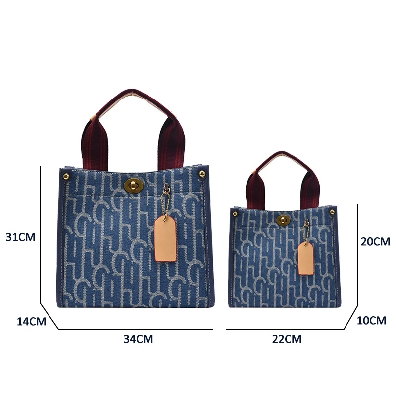 

New Design Turn Lock Letters Print Canvas Handbag for Women Decoration Large Capacity Female Casual Tote Ladies Shopping Bag