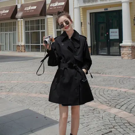 

Han женская черная ветровка средней длины Ранняя весна новая популярная темпераментная свободная универсальная куртка